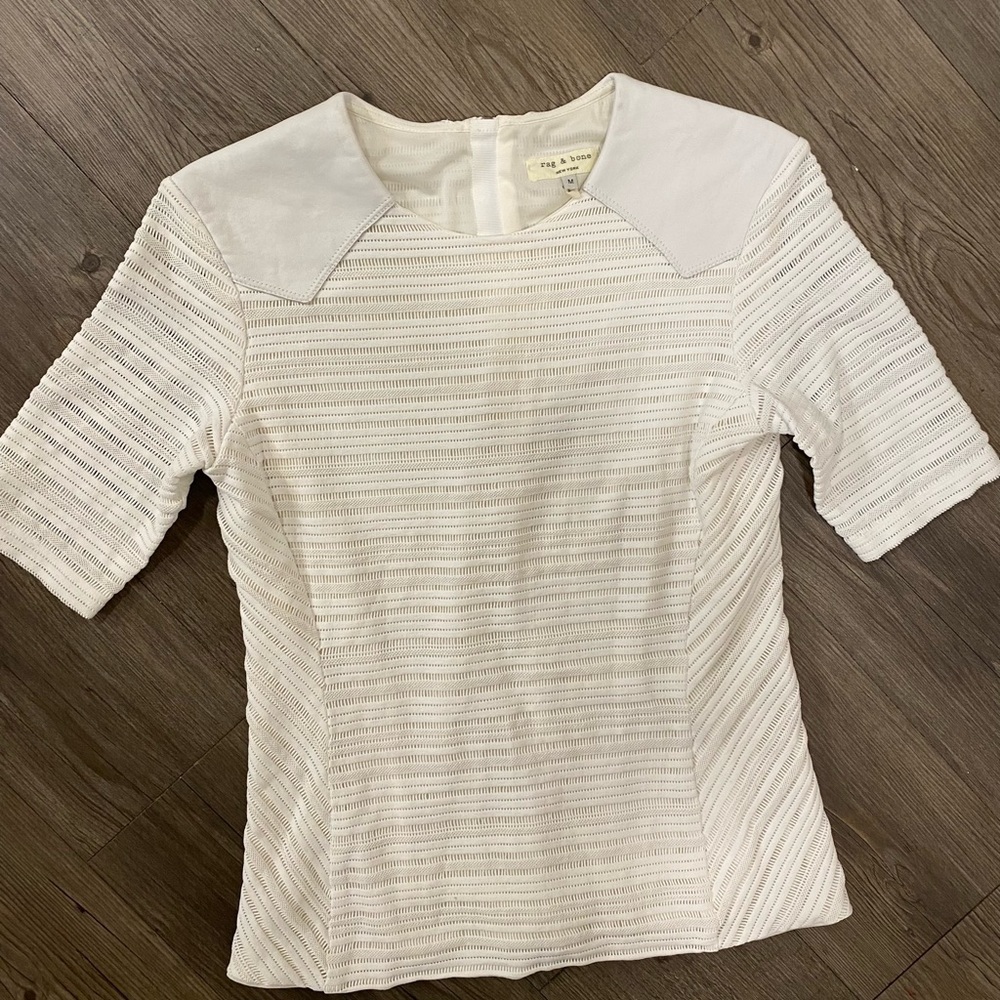 rag & bone White Basha Top, featuring lambskin shoulder panels and Crewneck - Picture 3 of 11